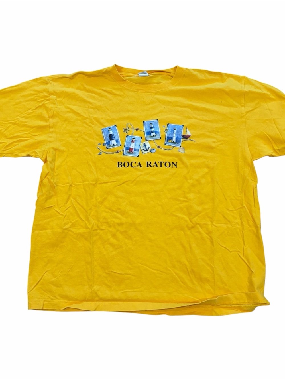Vintage Men’s Boca Raton Florida Club T Tee Shirt L Large Yellow Printed USA